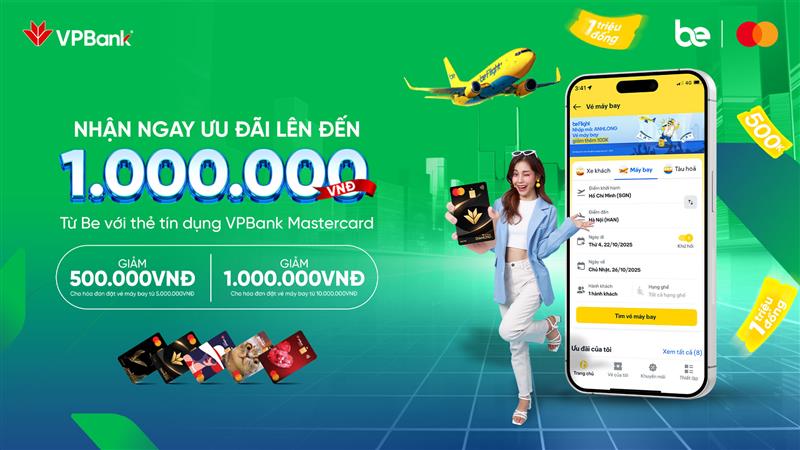 Nhận ngay ưu đãi lên đến 1.000.000 VNĐ từ Be với thẻ tín dụng VPBank Mastercard