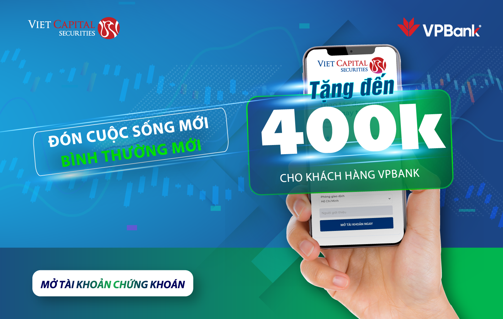 Tặng đến 400.000đ cho khách hàng mở tài khoản giao dịch chứng khoán mới tại VCSC