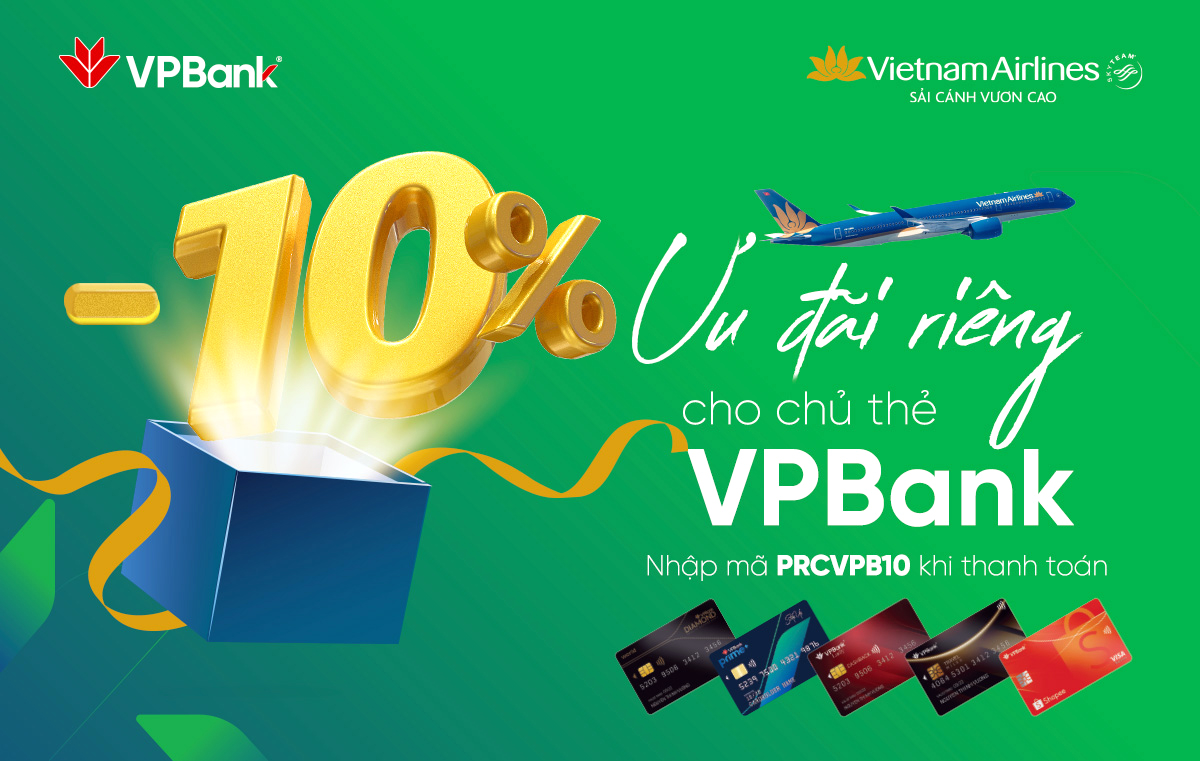 Vietnam Airlines: Ưu đãi 10% cho chủ thẻ tín dụng VPBank